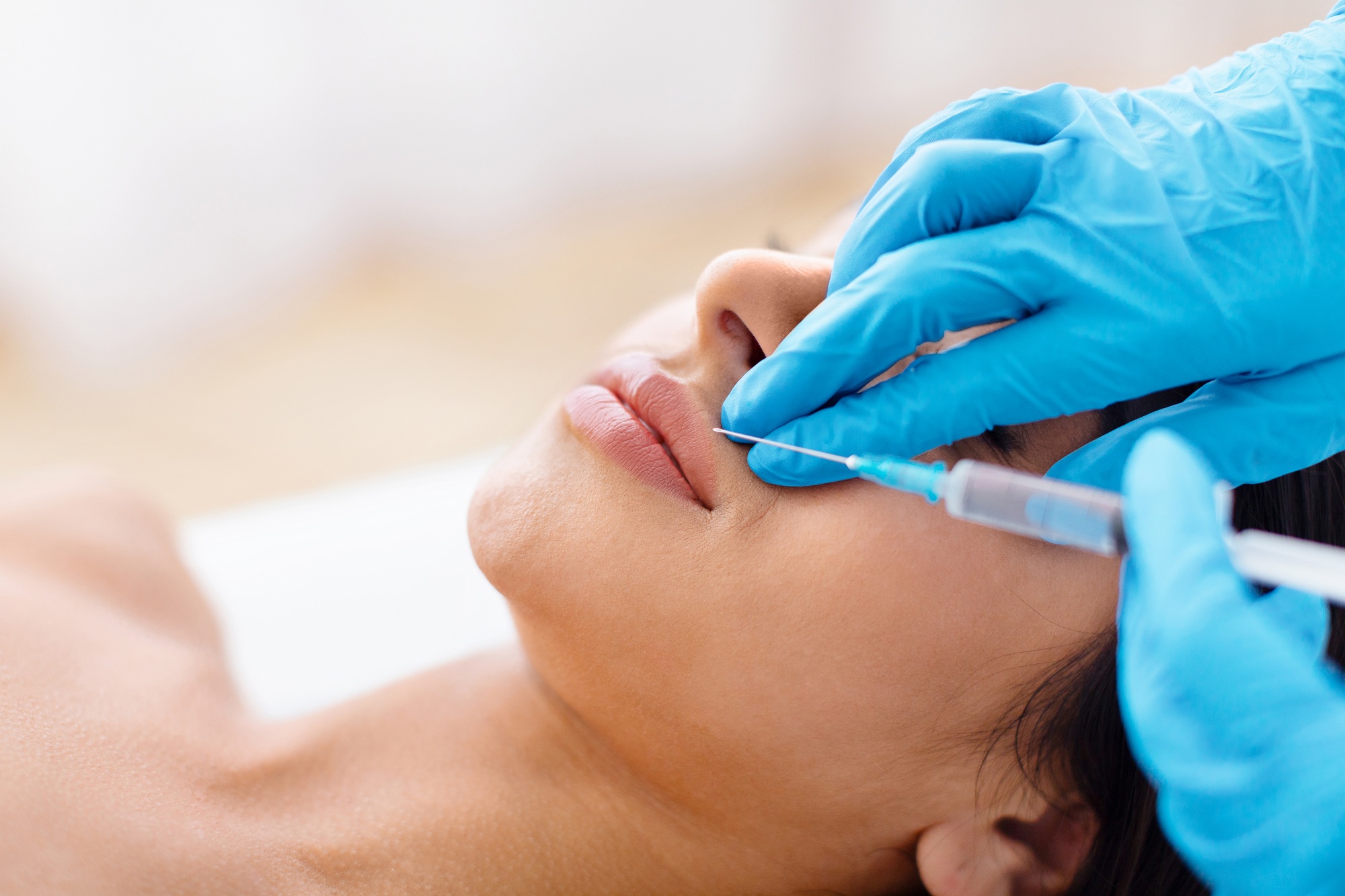 The doctor does injections to correct lip line